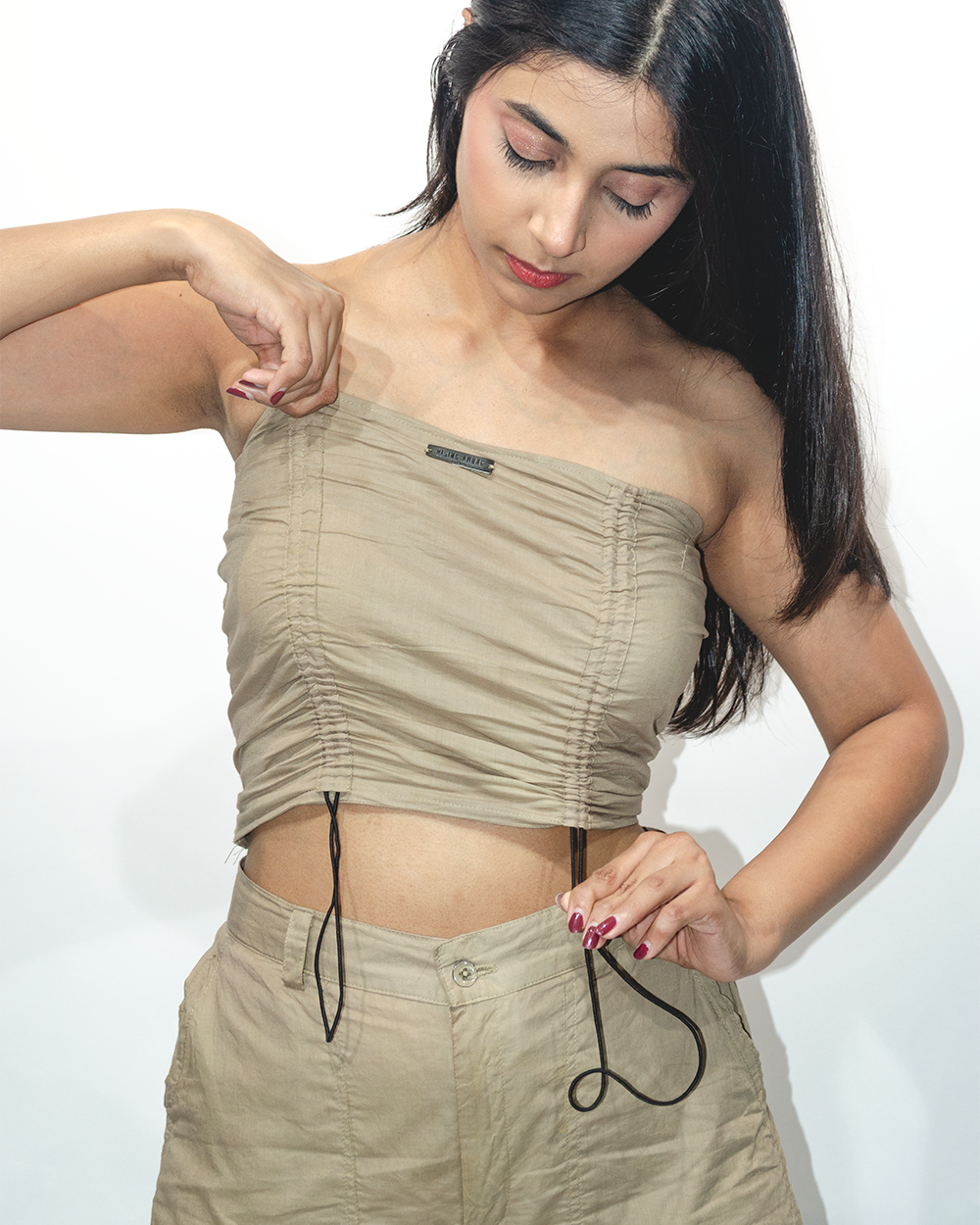 CRUSHED TUBE TOP - BEIGE