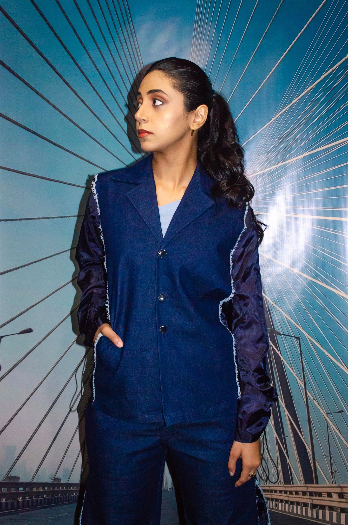 DENIM FRAY BLAZER