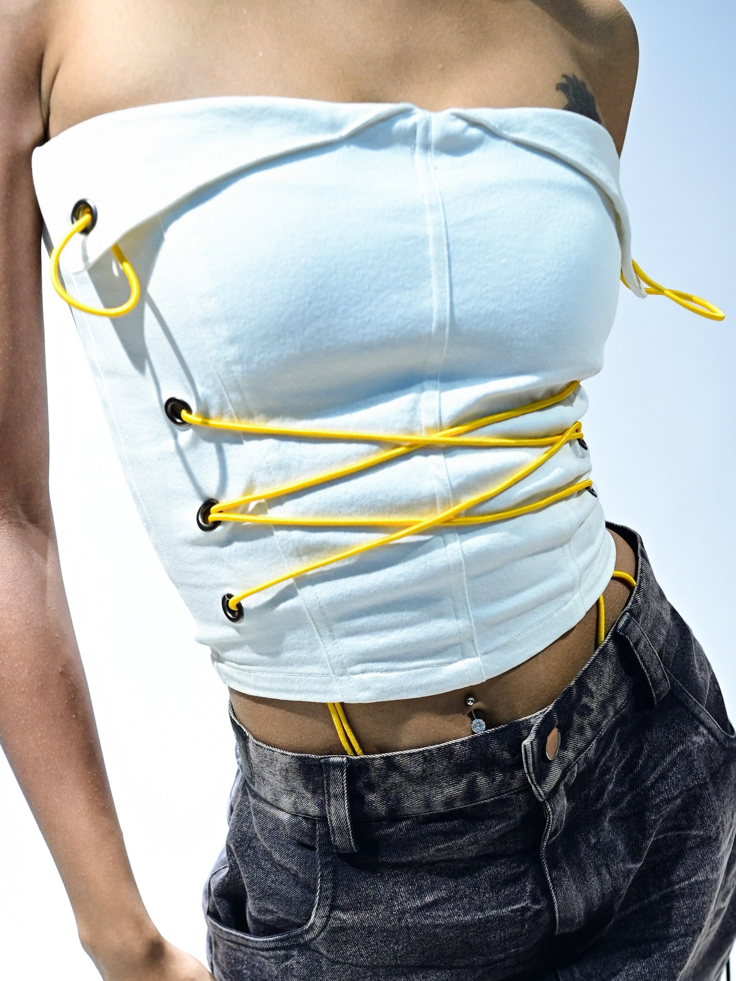 LACE UP TOP- WHITE