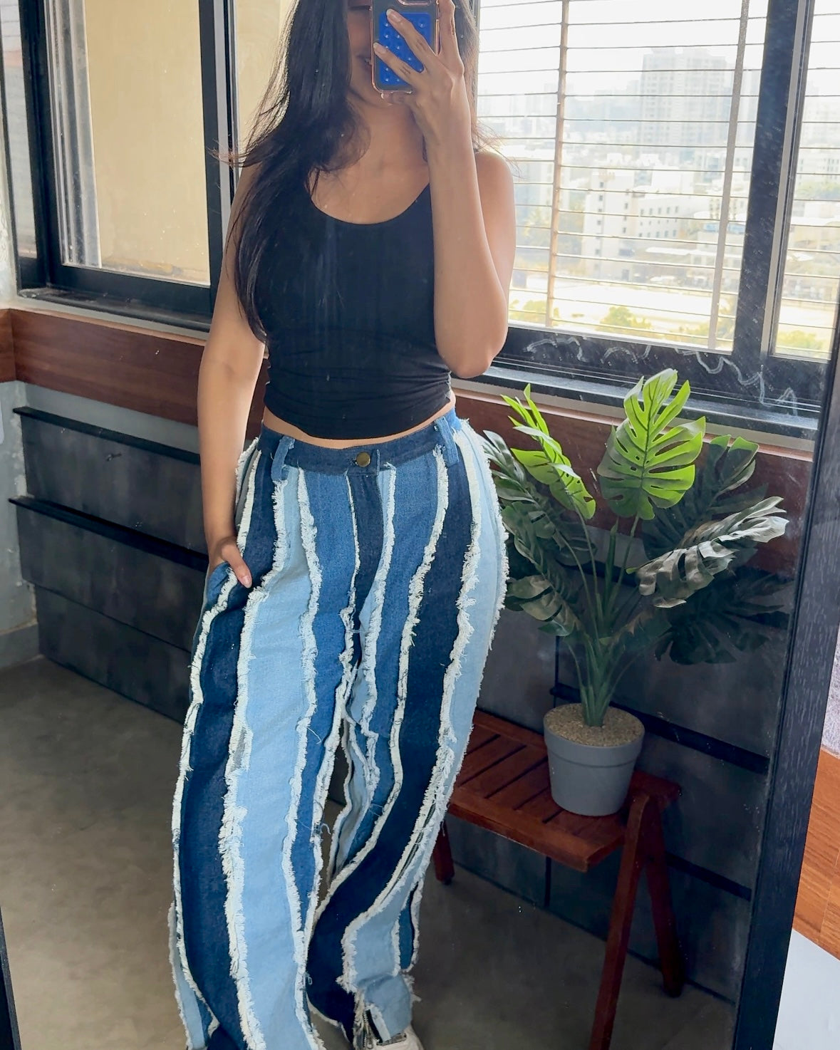 STRIP DENIM PANT BLUE