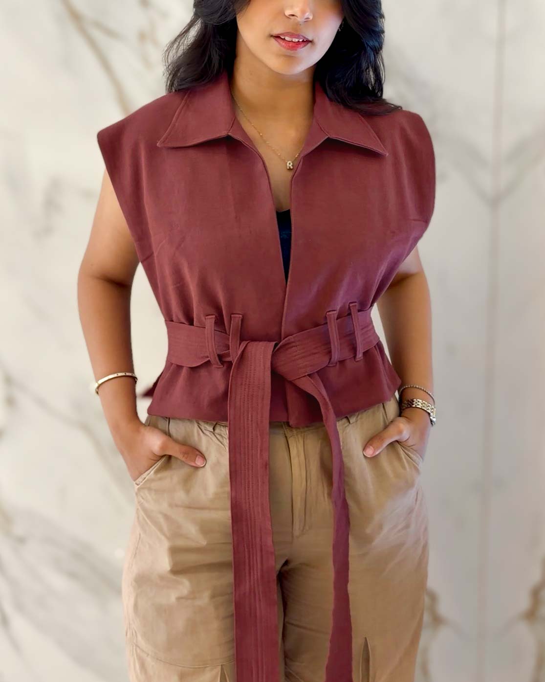 BURGUNDY TIE UP VEST
