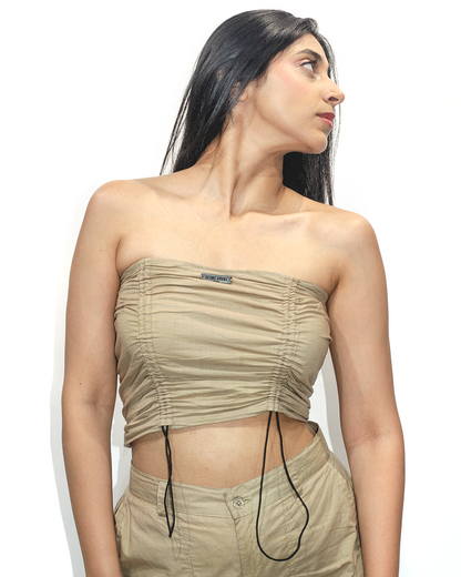 CRUSHED TUBE TOP - BEIGE