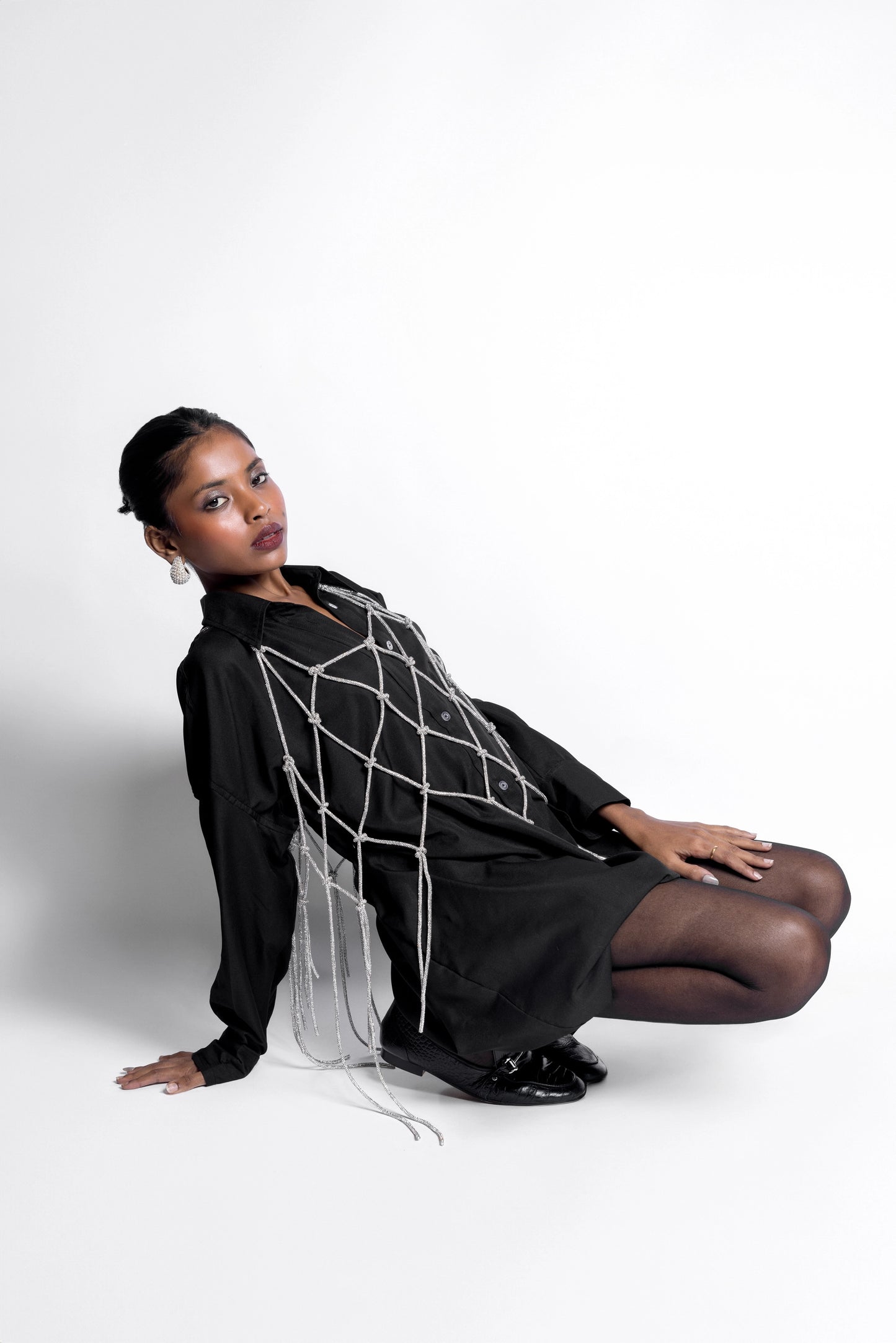 MACRAME LAYER WITH BLACK SHIRT DRESS