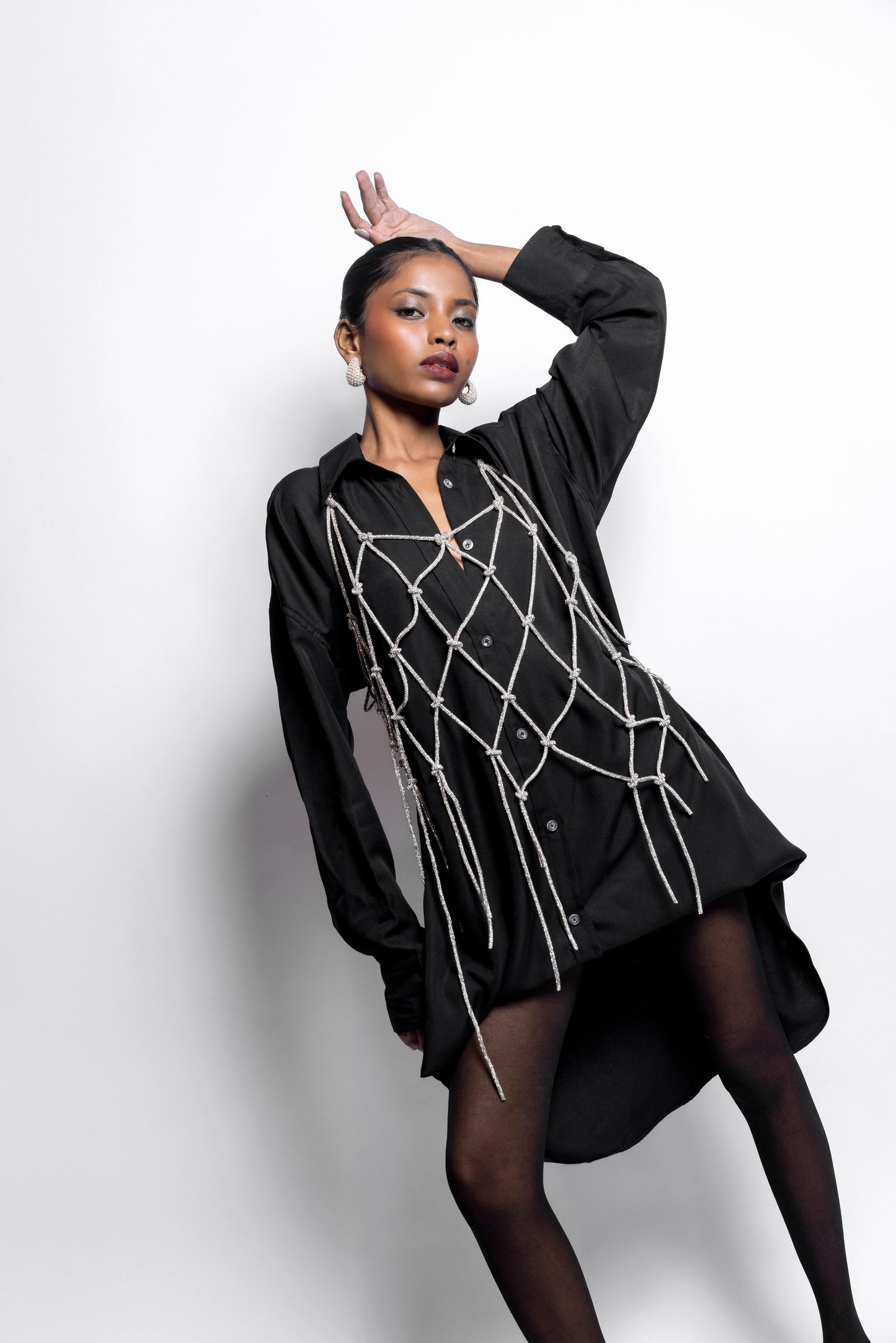 MACRAME LAYER WITH BLACK SHIRT DRESS