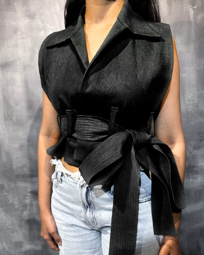 NOIR BLACK TIE UP VEST