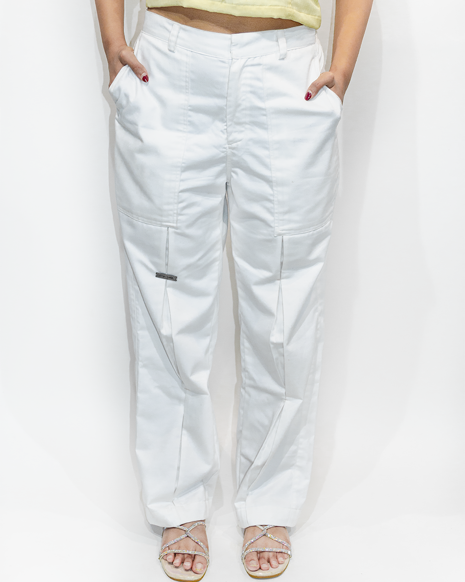 BOX PLEAT PANTS - WHITE