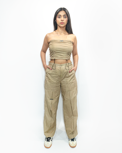 BOX PLEAT PANTS - BEIGE