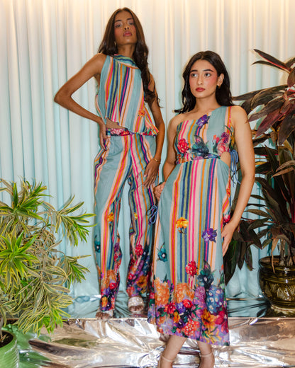 ONE SHOULDER WILDFLOWER MIDI DRESS