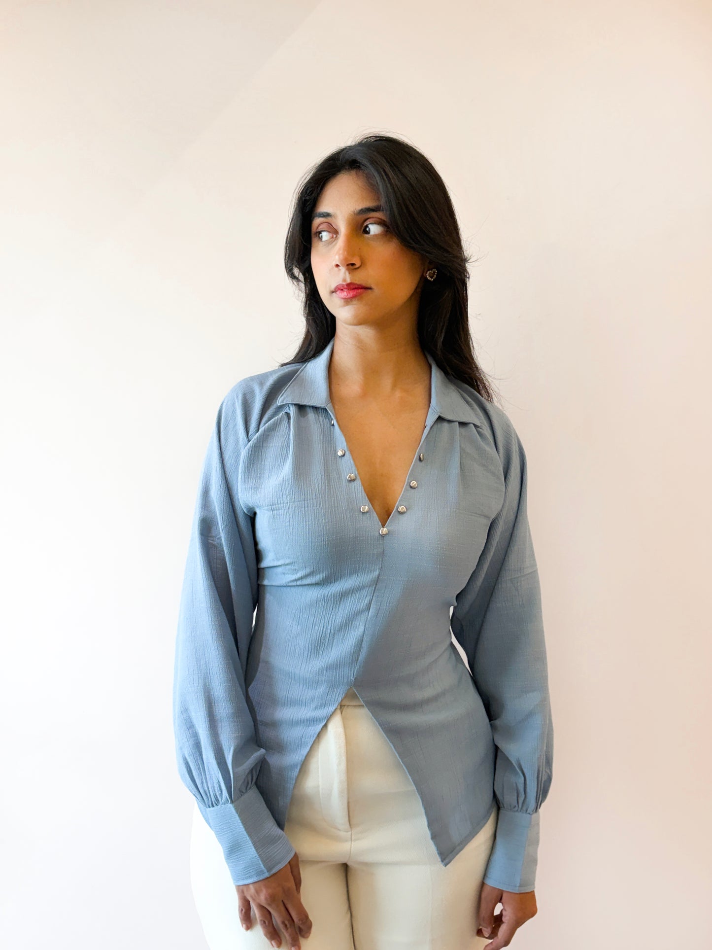 TIE UP BLOUSE IN BLUE