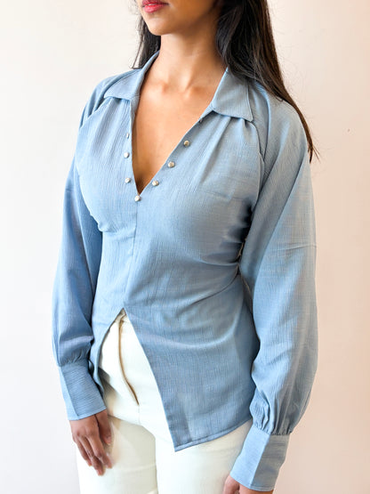 TIE UP BLOUSE IN BLUE