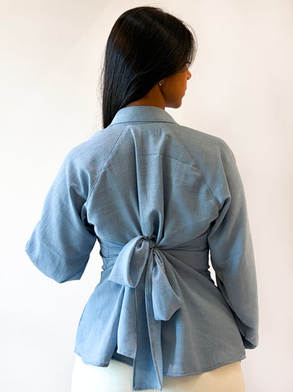 TIE UP BLOUSE IN BLUE