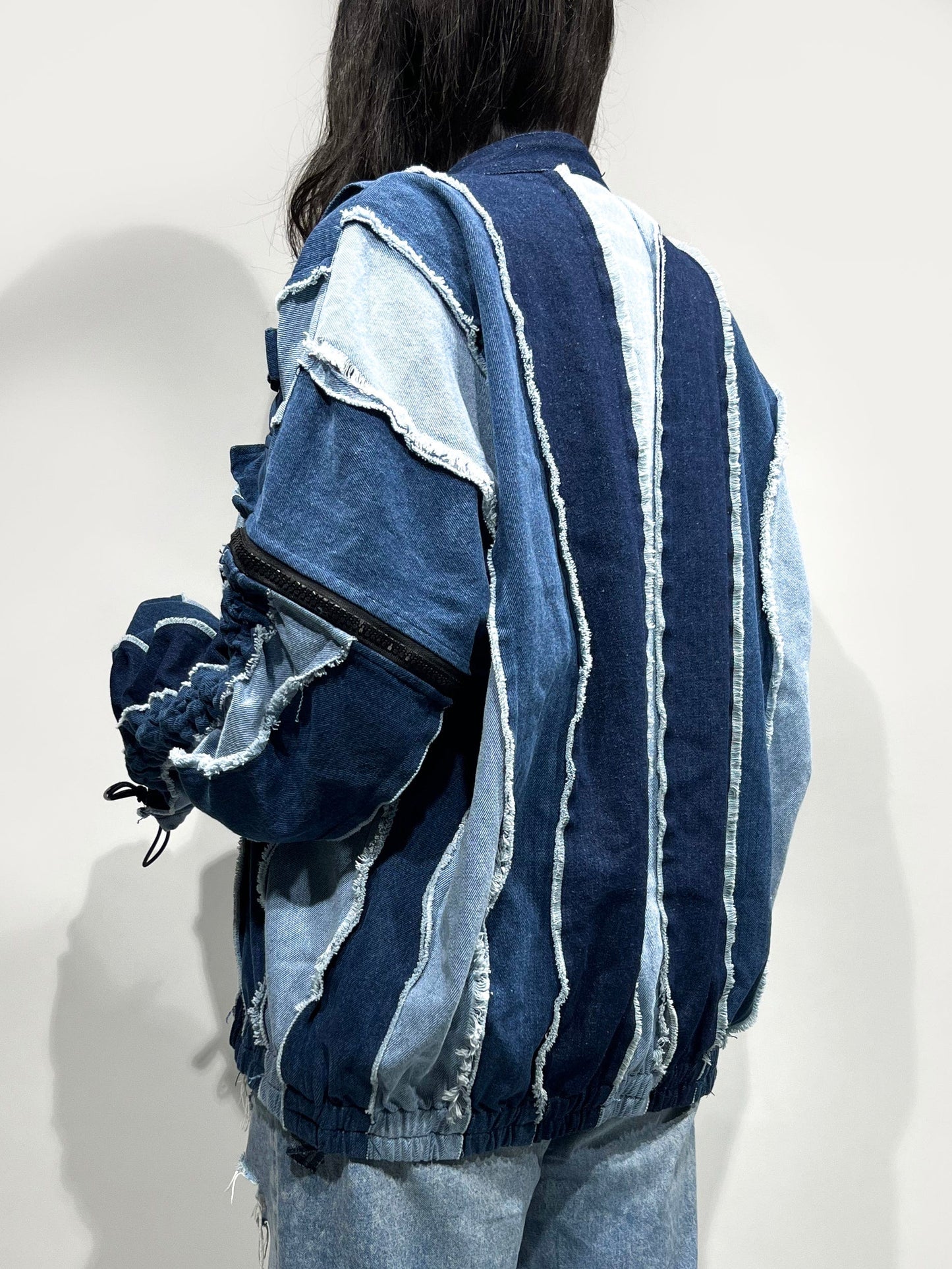 CONVERTIBLE STRIP DENIM JACKET