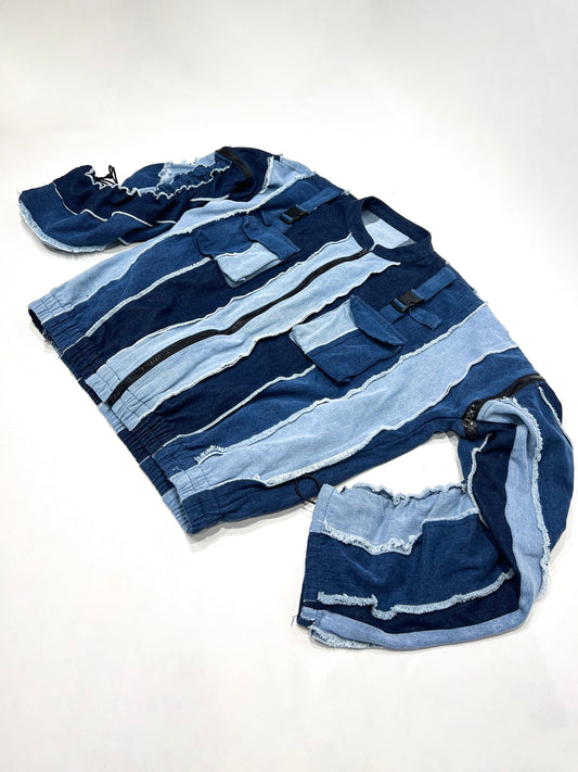 CONVERTIBLE STRIP DENIM JACKET