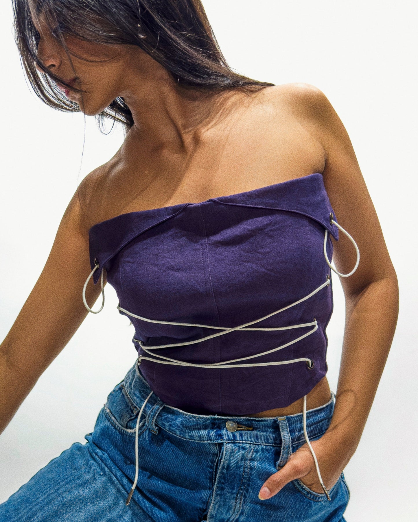 LACE UP TOP - PURPLE