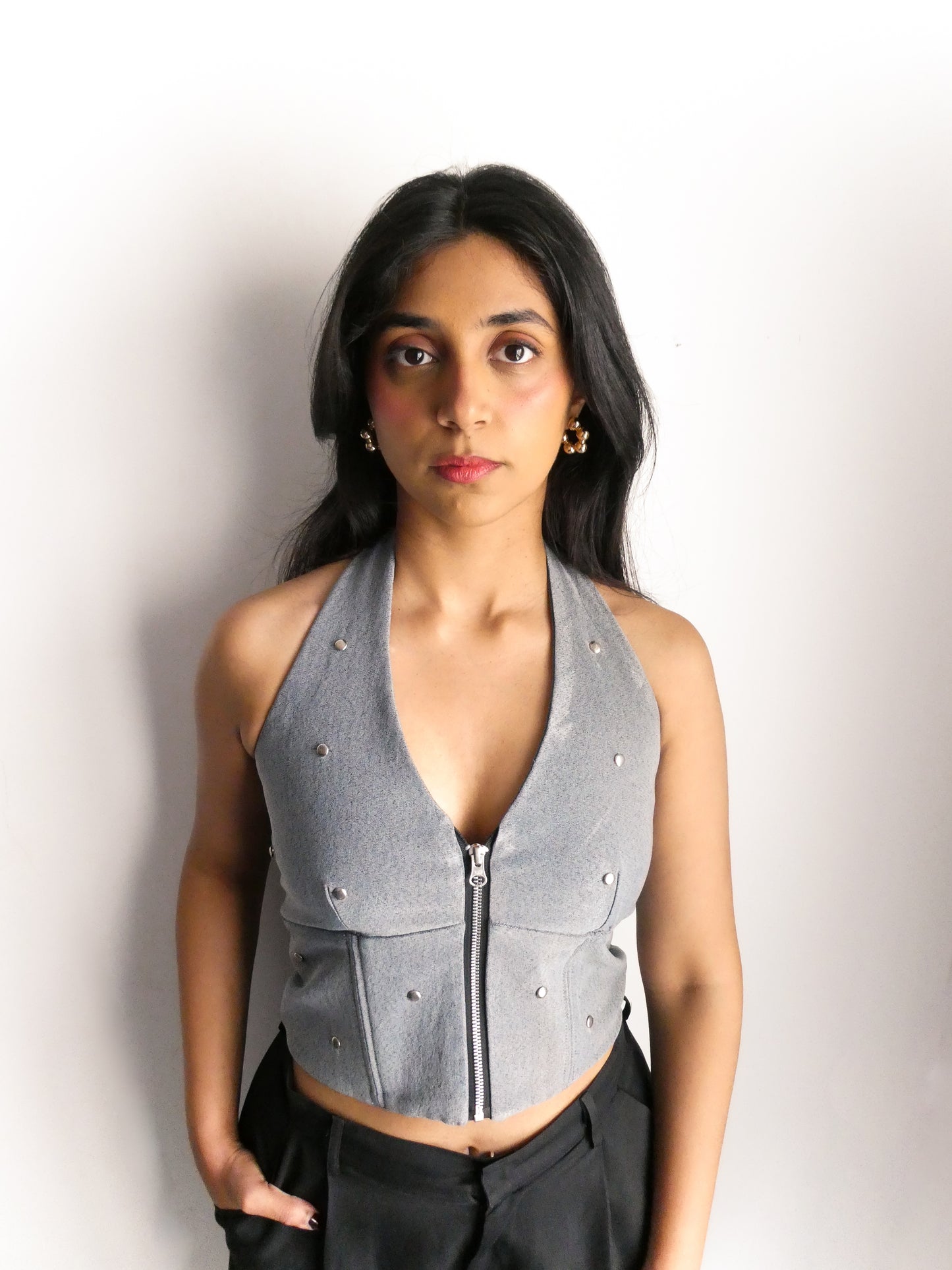 POLKA PLUNGE HALTER TOP IN ACID