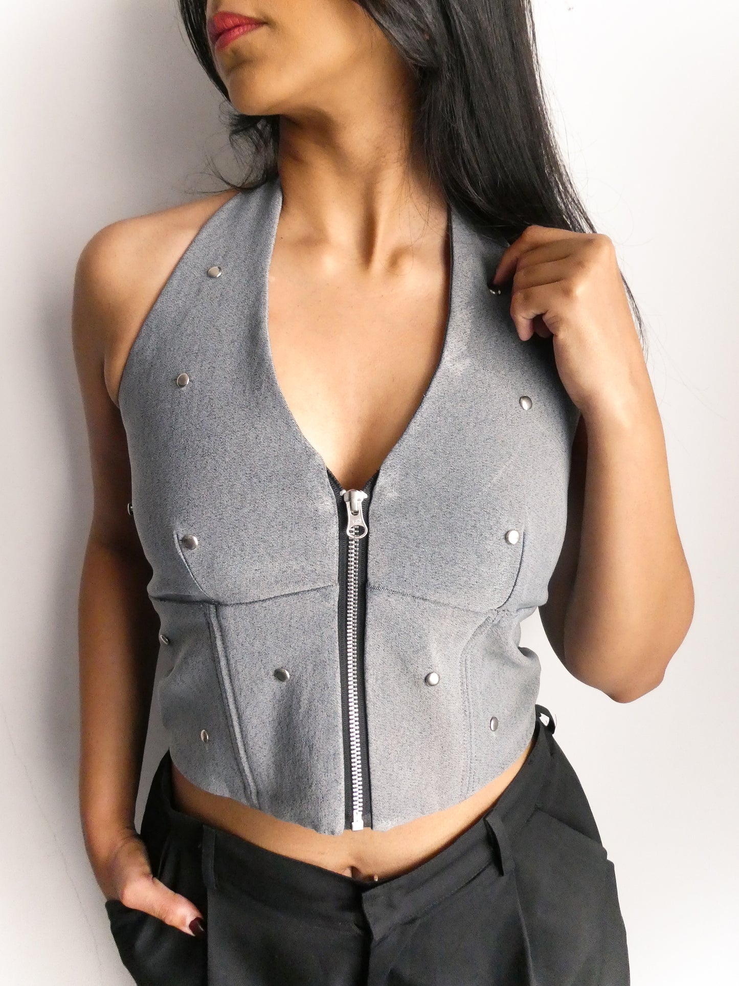 POLKA PLUNGE HALTER TOP IN ACID
