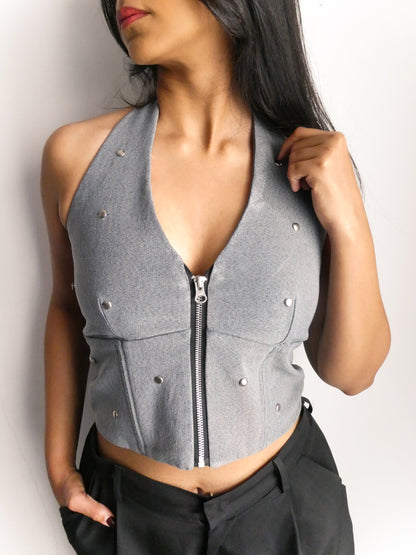 POLKA PLUNGE HALTER TOP IN ACID
