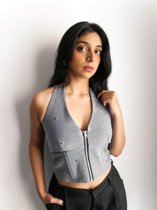 POLKA PLUNGE HALTER TOP IN ACID