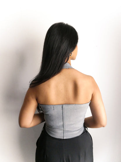 POLKA PLUNGE HALTER TOP IN ACID