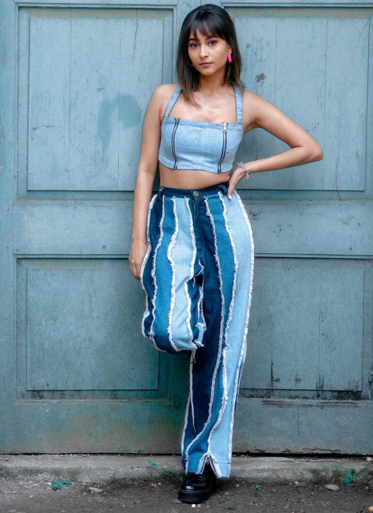 STRIP DENIM PANT BLUE WOMENS