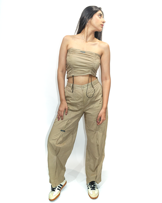 BOX PLEAT PANTS - BEIGE