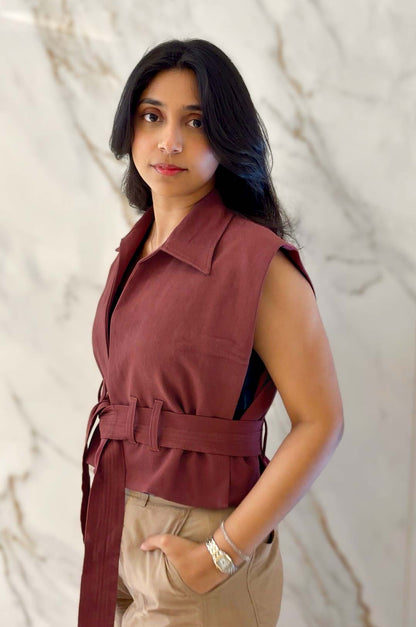 BURGUNDY TIE UP VEST
