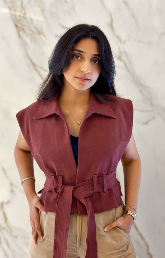 BURGUNDY TIE UP VEST