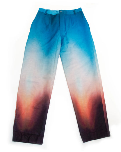 Gradient blue to red pants on a white background