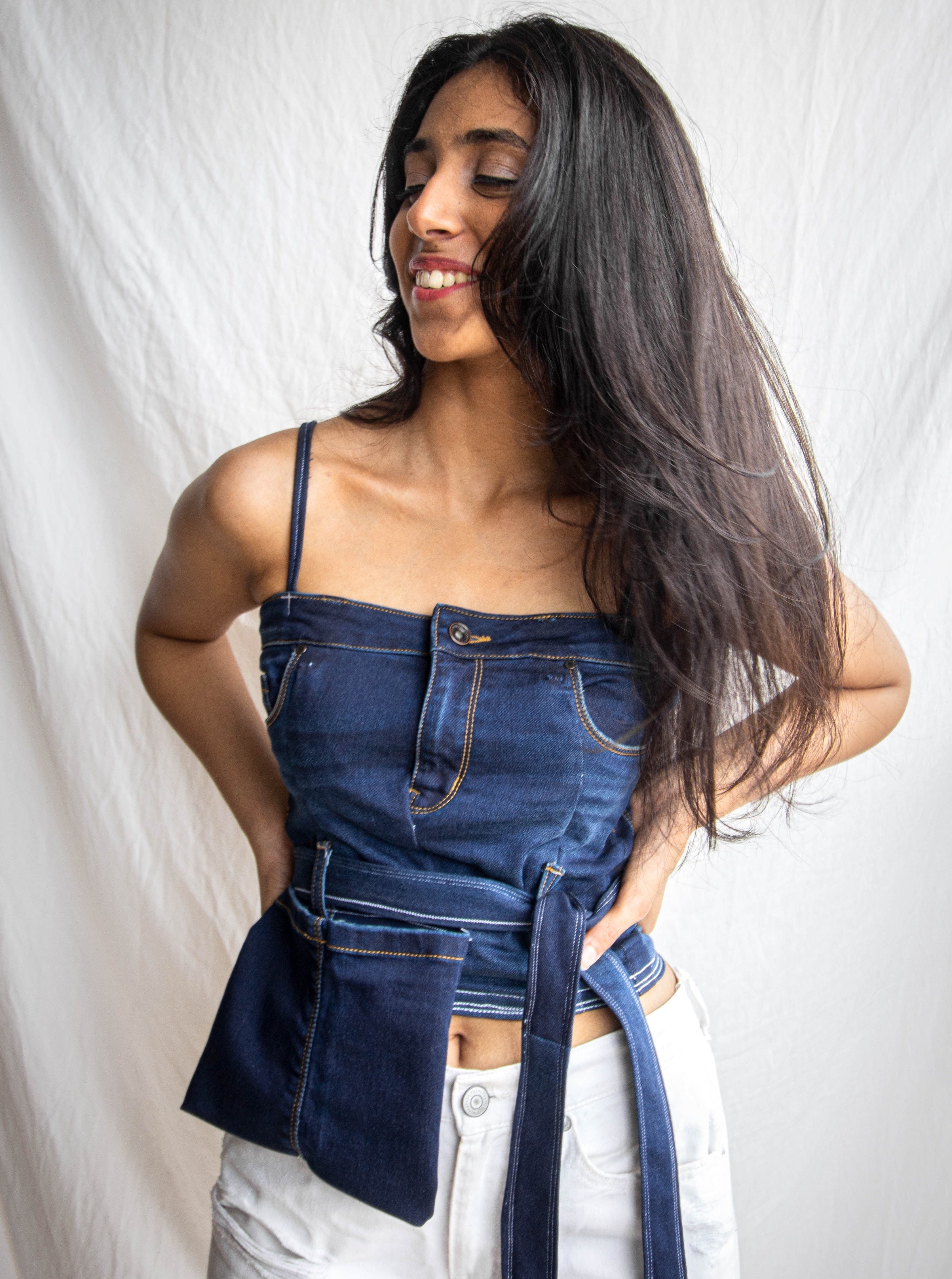 DENIM BELTED POCKET TANK